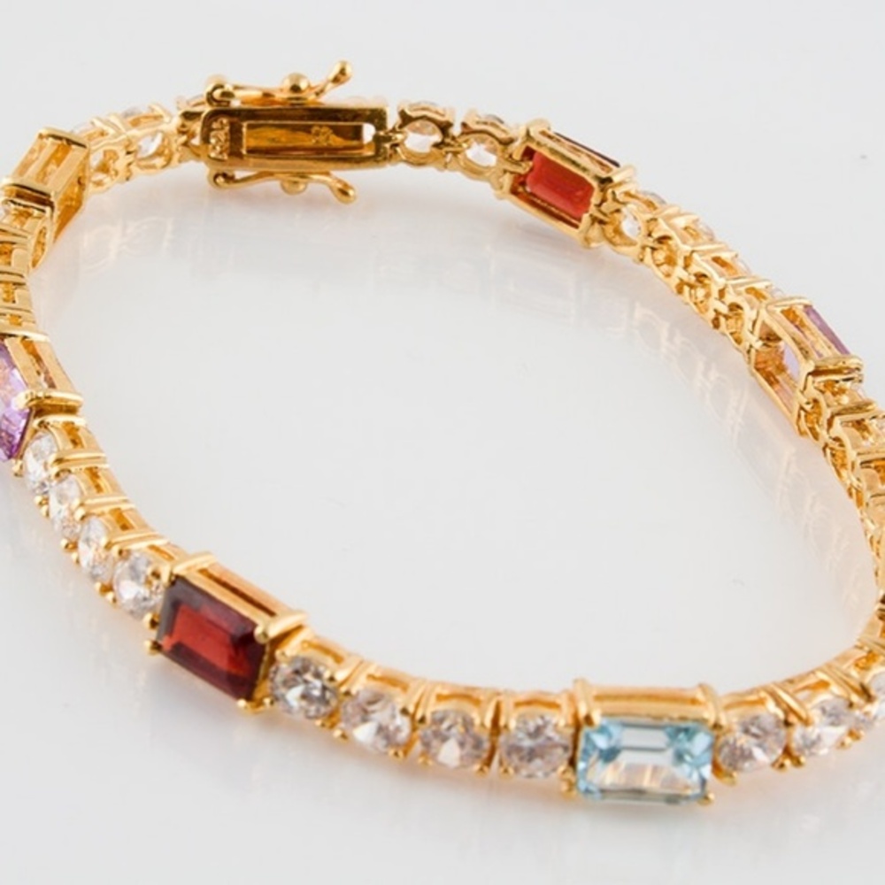 14kt Gold overly Sterling Silver multi-colored Gem & CZ stones certified CINLW